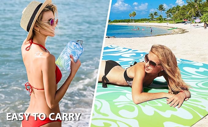 AISPARKY Beach Blanket Waterproof Sandproof, Oversized Large Beach Mat 79" X 83"/120"x108" for 1-8 Adults, Quick Drying&Compact&Lightweight, Picnic Mat Vacation Essentials for Beach Camping Travel