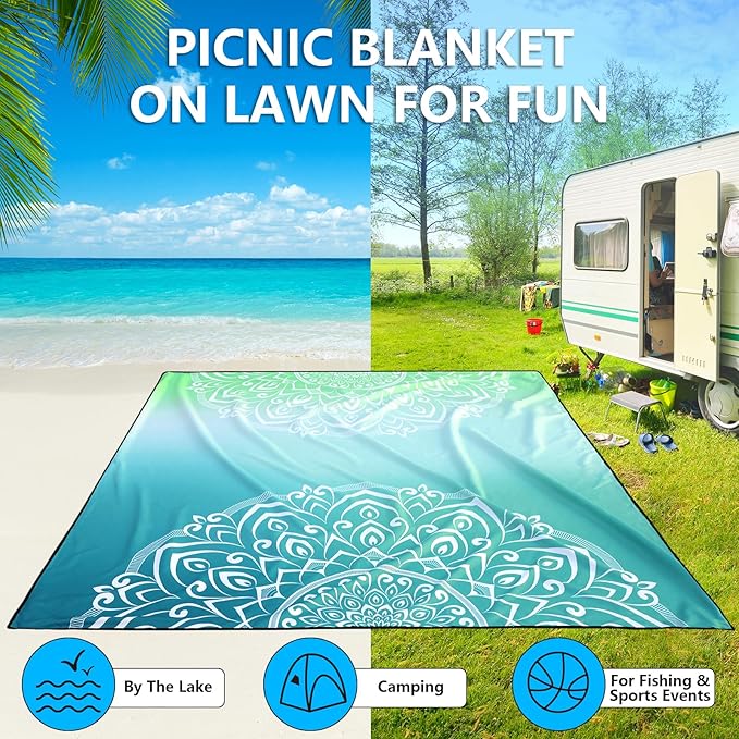AISPARKY Beach Blanket Waterproof Sandproof, Oversized Large Beach Mat 79" X 83"/120"x108" for 1-8 Adults, Quick Drying&Compact&Lightweight, Picnic Mat Vacation Essentials for Beach Camping Travel
