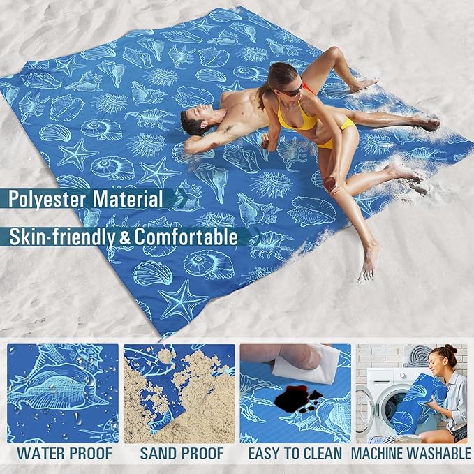 Beach Blanket Sandproof Waterproof 78''×81''1-5Adults Oversized,Compact Lightweight Durable Beach Mat for Travel Camping Hiking Picnic Blanket