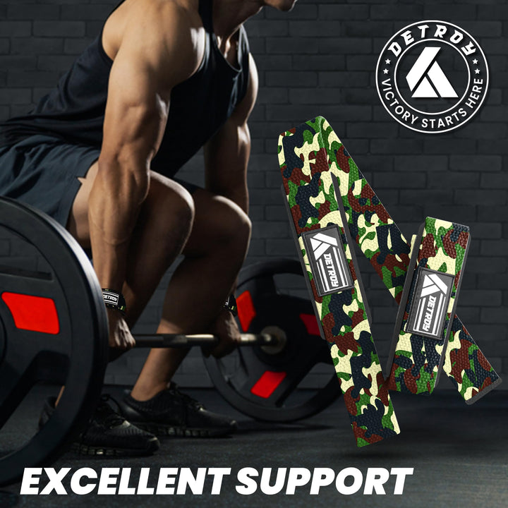 Detroy® Lifting Wrist Straps for Weightlifting, Deadlifts, Bodybuilding, Powerlifting, Gym Strength Training Workouts - Padded Neoprene with 24 inch Webbing Cotton with Silicone Grip for Men & Women (Camo)