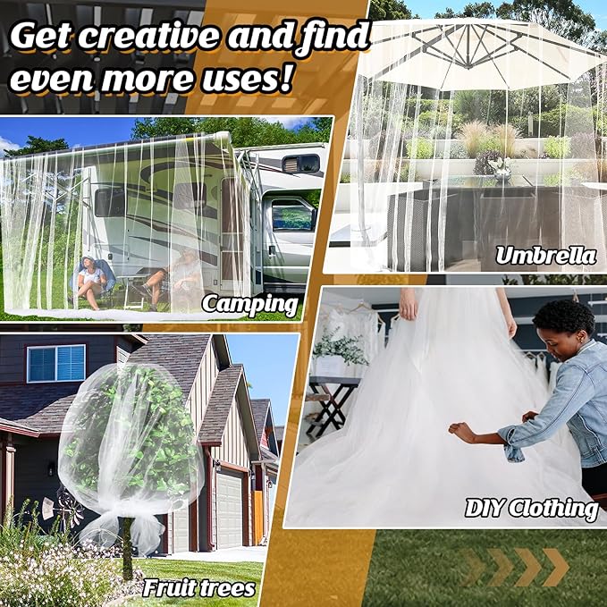 Mosquito Net for Patio - 10Ft x 65Ft for Each Garden Mesh Screen Barrier, Super Dense Patio Netting for Balcony Porch Umbrella Fruit Tree Gazebo Canopy RV Camping, White