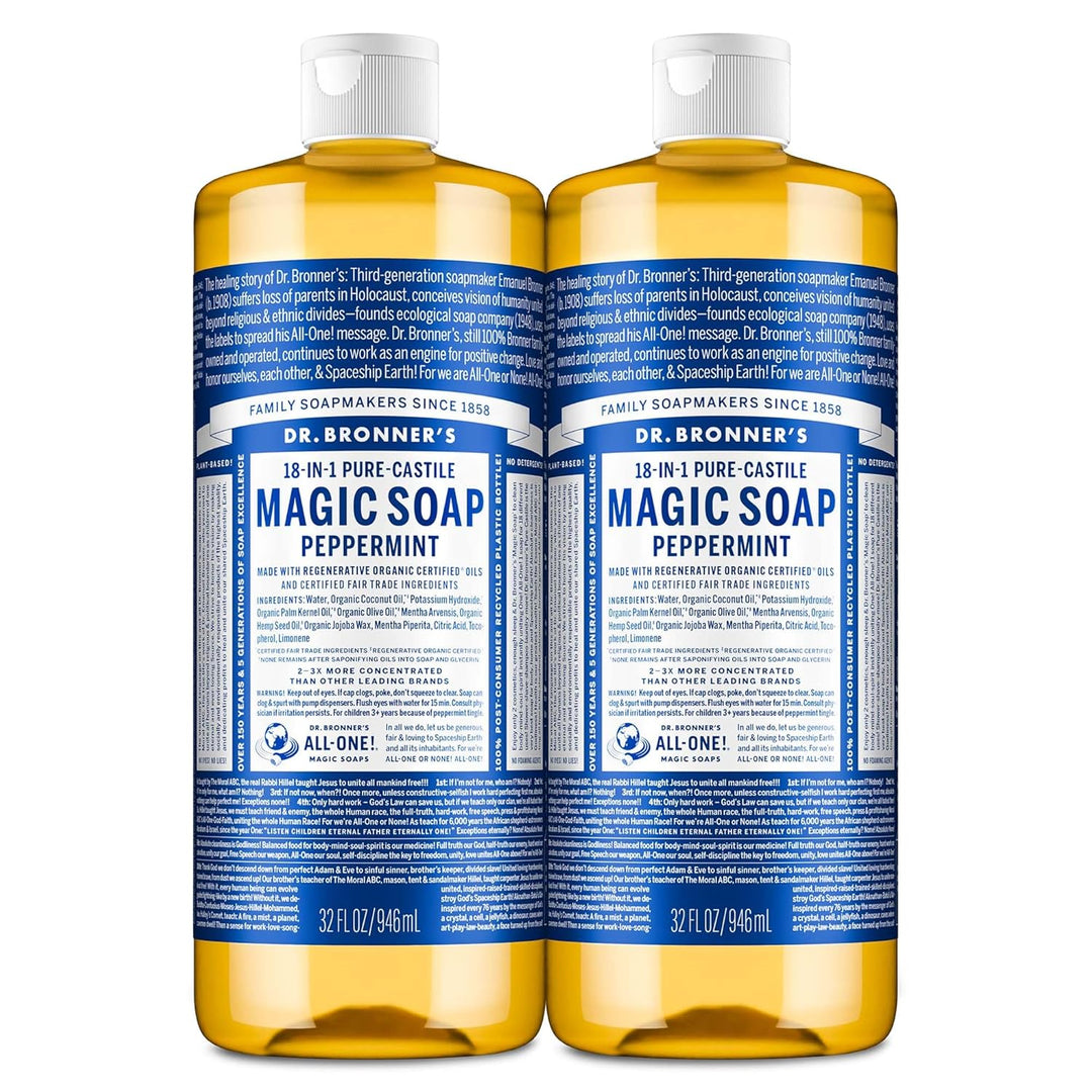 Dr. Bronner's Pure-Castile Soap | Peppermint Liquid, 1 Gallon – Eco-Friendly Hand & Body Wash