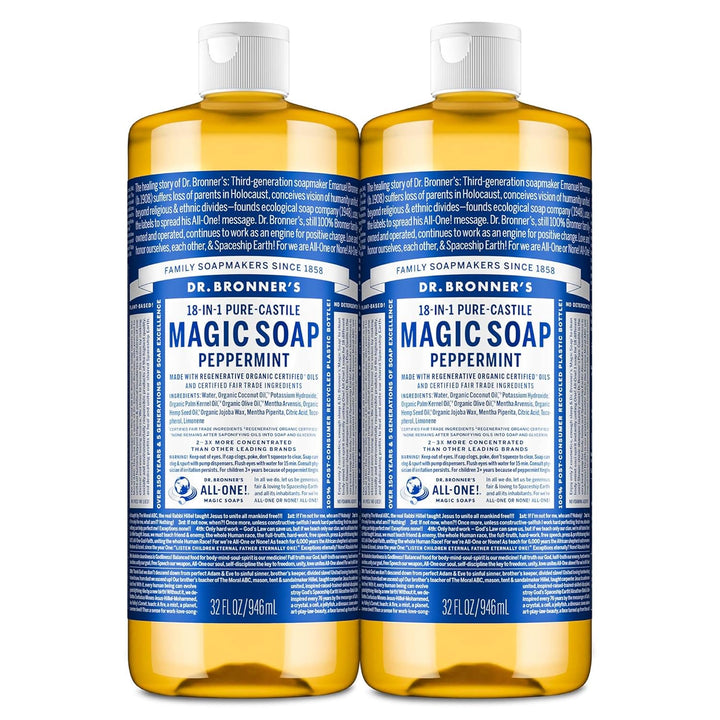 Dr. Bronner's Pure-Castile Soap | Peppermint Liquid, 1 Gallon – Eco-Friendly Hand & Body Wash