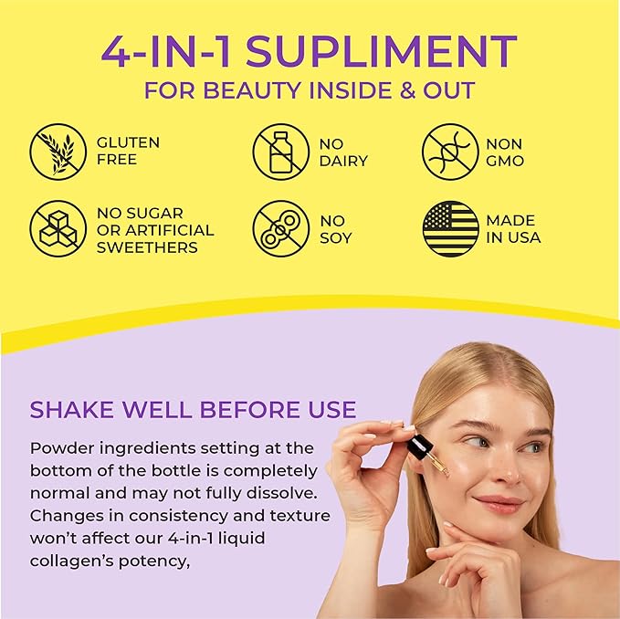 Liquid Collagen Supplements for Women - Comprehensive Formula Hair Skin Nails Supplement with 10000mcg Collagen 5000 mcg Biotin 5000 mcg Keratin 5000 mcg Saw Palmetto, Made in USA, 2fl oz
