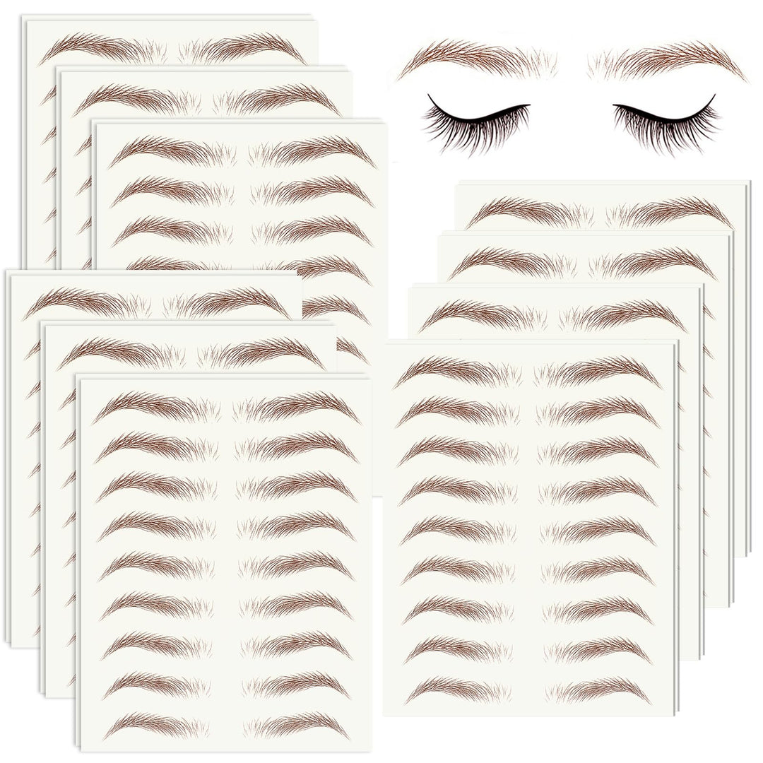 20 Sheets 180 Pairs Eyebrow Tattoo Sticker Waterproof 4D Hair-Like Natural Fake Tattoo Eyebrows Transfers Stickers Peel Off Brows Grooming Shaping Makeup Sticker for Women Girls, Brown