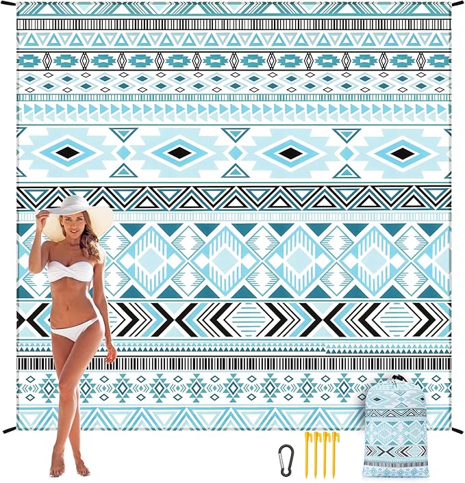 AISPARKY Beach Blanket Waterproof Sandproof, Oversized Large Beach Mat 79" X 83"/120"x108" for 1-8 Adults, Quick Drying&Compact&Lightweight, Picnic Mat Vacation Essentials for Beach Camping Travel