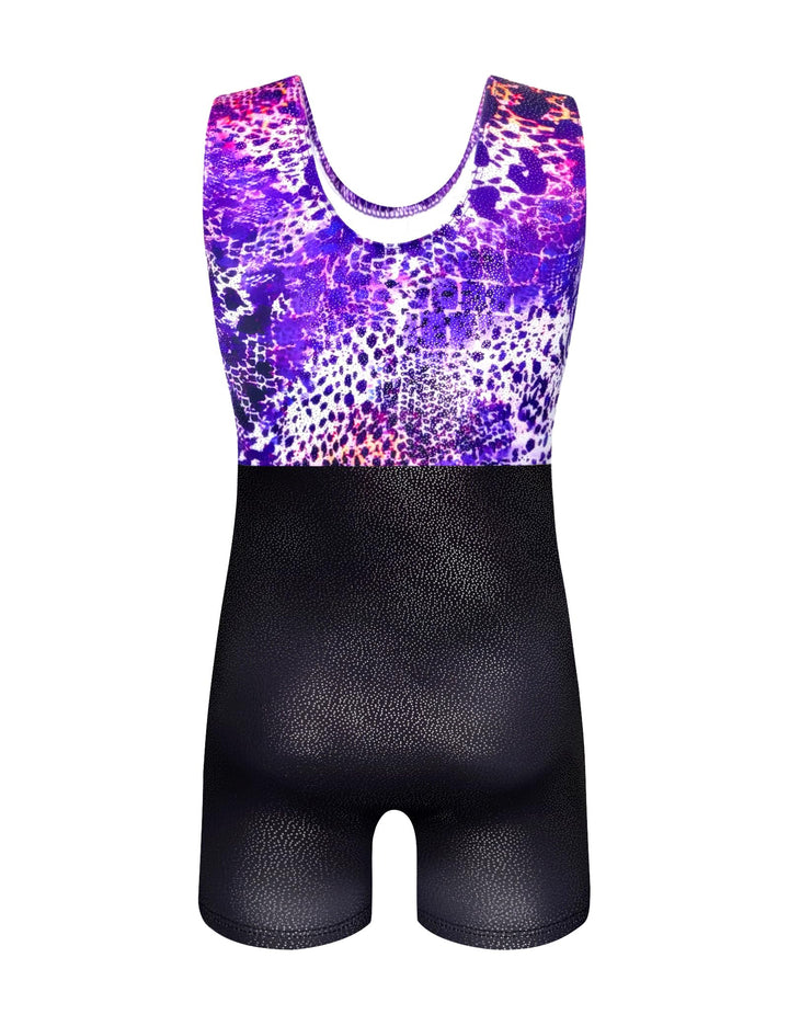 Domusgo Leotard for Girls Gymnastics Size 5-6 Years Old Black Purple Leopard Tumbling Biketard