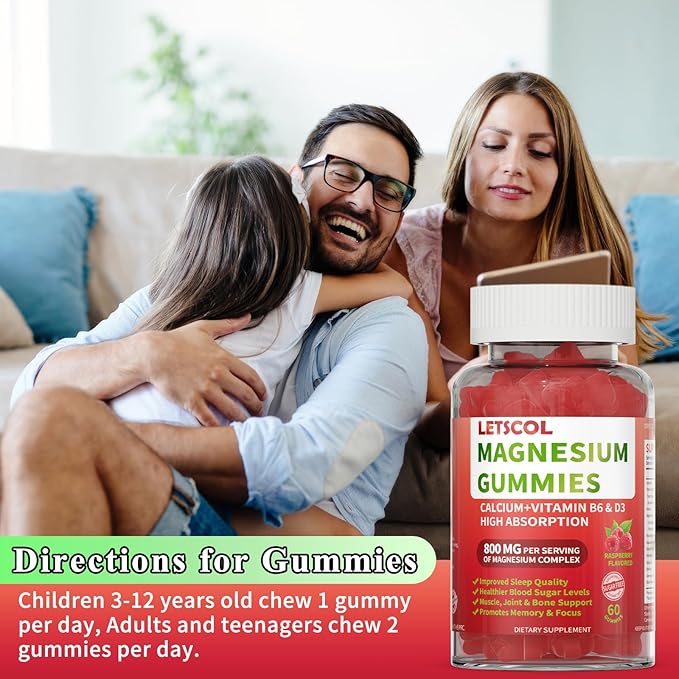 Magnesium Glycinate Gummies 800mg Per Serving, Sugar Free Magnesium Supplement with Magnesium Malate, Calcium, Vitamin D3, B6, CoQ10 for Calm Support & Sleep for Adults Kids