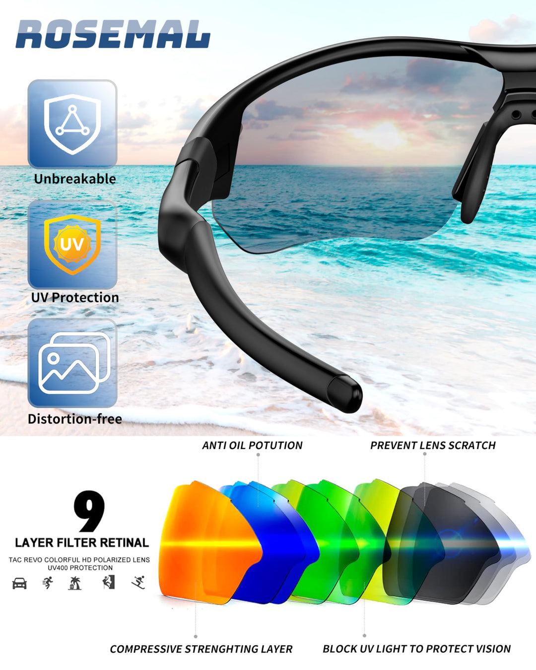 Polarized Sports Sunglasses for Men Women Youth Baseball Running Fishing Tennis Golf Cycling Driving Motor TAC UV400 TR90