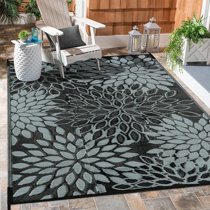 Anidaroel Outdoor Rugs 5x8ft for Patios Clearance Waterproof, Reversible Tropical Plastic Straw Camping Mat Outside Rug, Large Outdoor Area Rug for RV, Porch, Deck, Balcony, Picnic(5'x8')