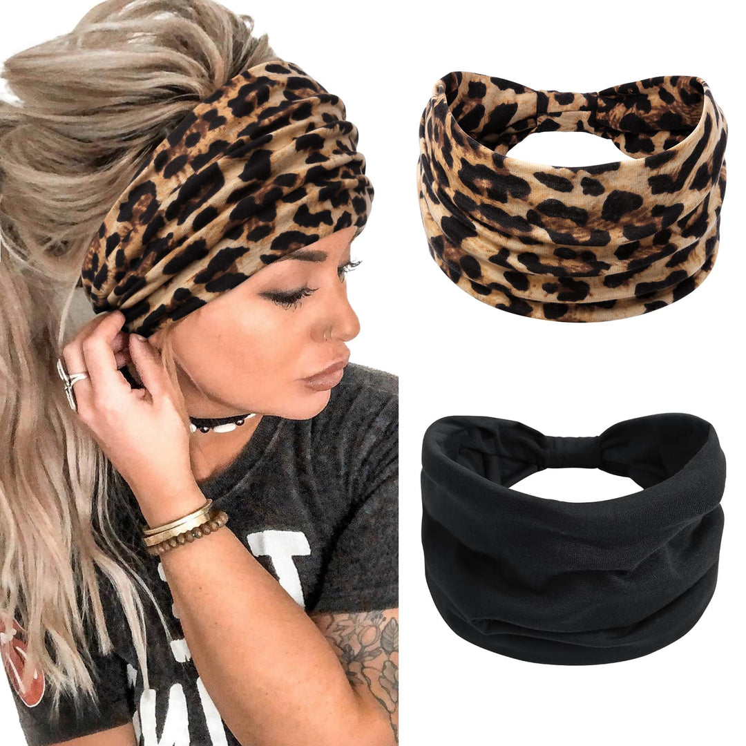 Headbands For Women Wide Head Bands Non Slip Boho Womens Hair Band Fashion Knotted Workout Yoga Leopard Turban Head Wraps Africa