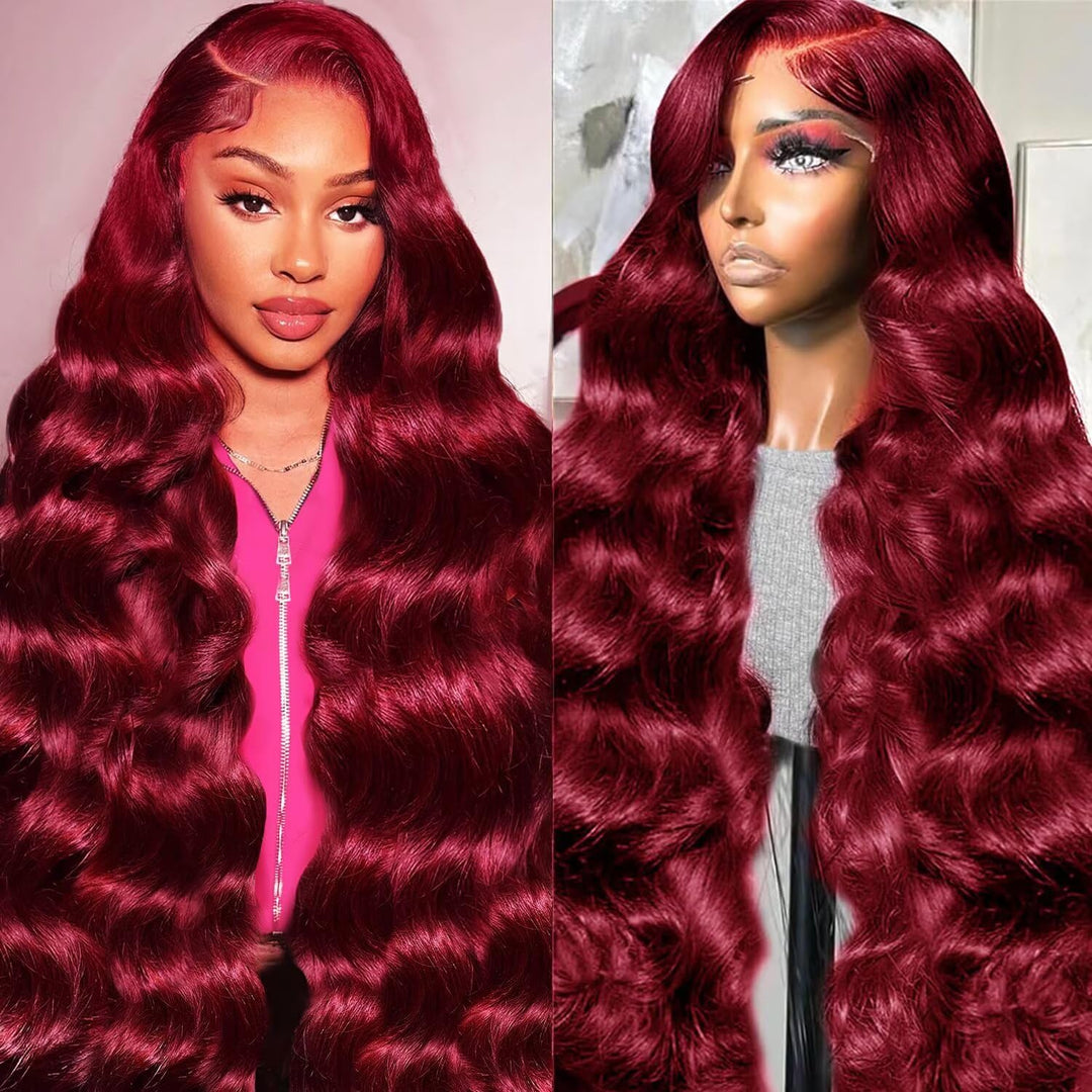 Smabuity 28 Inch 99J Burgundy Lace Front Wigs Human Hair Pre Plucked 13x6 HD Transparent Body Wave Lace Front Wigs Human Hair 99j Burgundy Red Wine Glueless Frontal Human Hair Wigs for Women