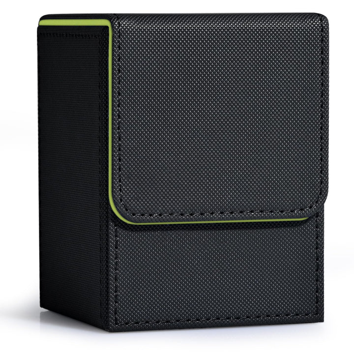 ZLCA Card Deck Box for Trading Cards, MTG YuGiOh Deck Case Holds 100+ Single Sleeved Cards, PU Leather Magnetic Card Storage Box Fits for TCG CCG Magic Game Cards (Black& Green)