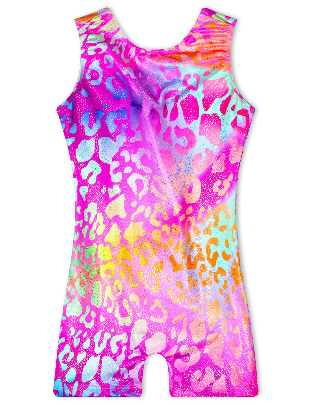TENVDA Gymnastics Leotards for Girls 6-7 Years Old Sparkly Colorful Leopard Pattern Biketard Quick Dry Tumbling Unitard
