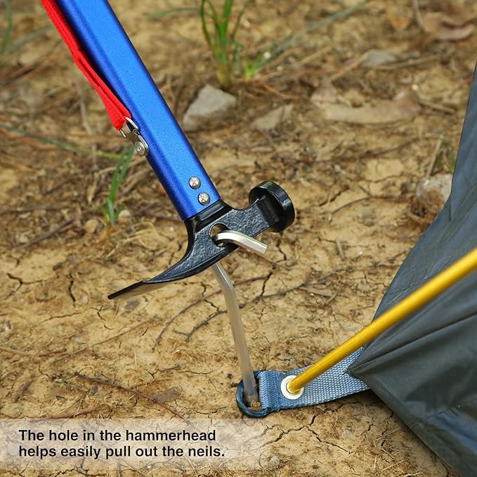 REDCAMP Aluminum Camping Hammer with Hook, 12" Portable Lightweight Multi-Functional Tent Stake Hammer for Outdoor,Black/Red/Orange/Blue