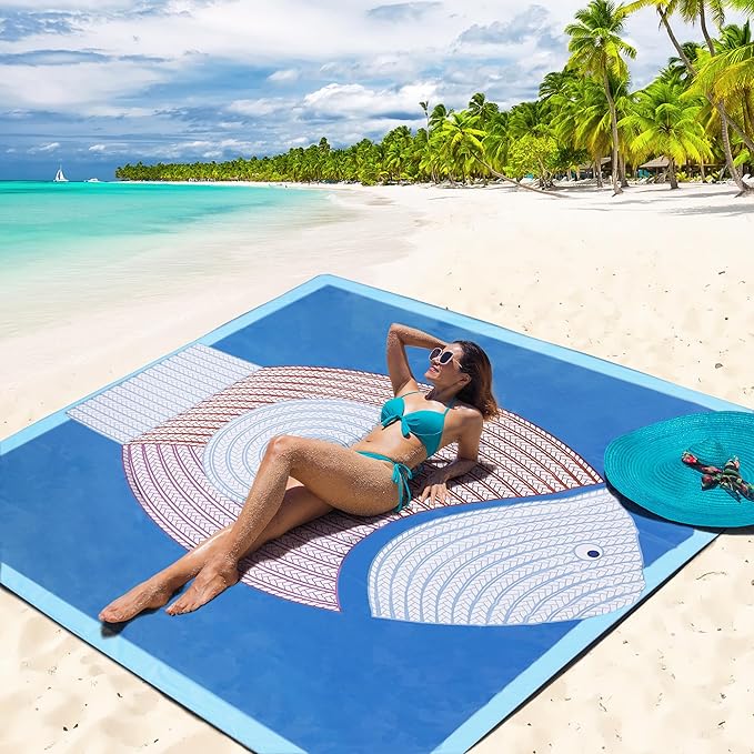 AISPARKY Beach Blanket Waterproof Sandproof Quick Drying Beach Mat Extra Large Outdoor Picnic Blanket for Travel Camping Hiking