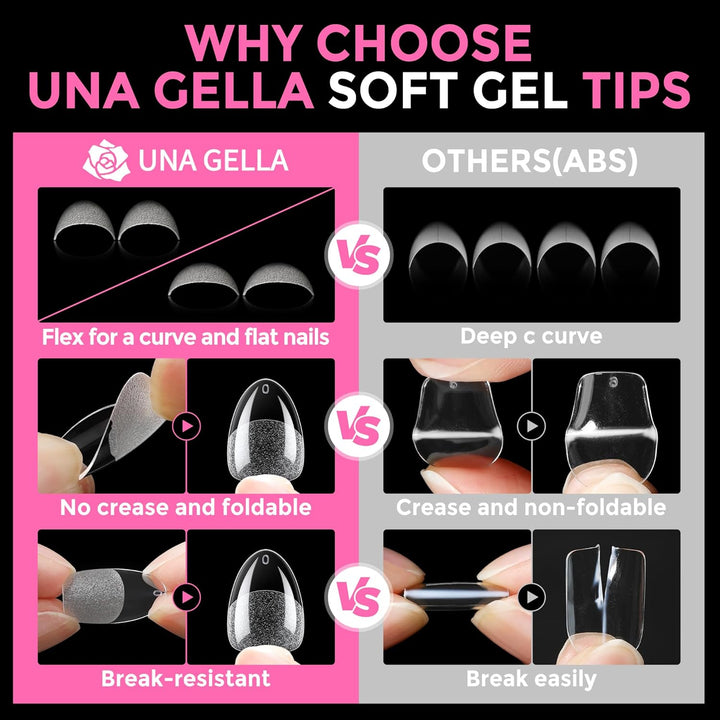 UNA GELLA 216 Pcs Square Toe Nail Tips | Soft Gel Full Cover Press-Ons