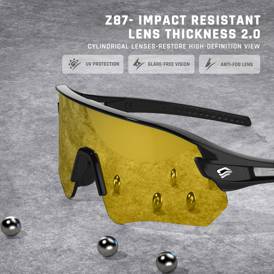 TOREGE Z87 Sunglasses for Men Women Cycling Fishing Running Driving Baseball Anti-fog Sports Sunglasses UV Protection 02EV (Light Black&Black&Gold Lens)