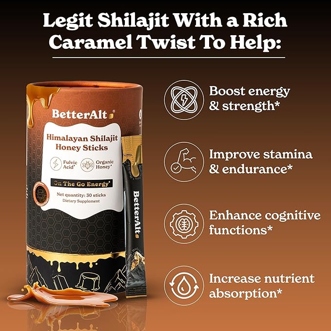 Pure Himalayan Shilajit Caramel Honey Sticks with Organic Honey, Saffron | Easy to Consume Shilajit| 30 Sticks for Energy Boost & Immune Support, 85+ Trace Minerals, 75%+ Fulvic Acid