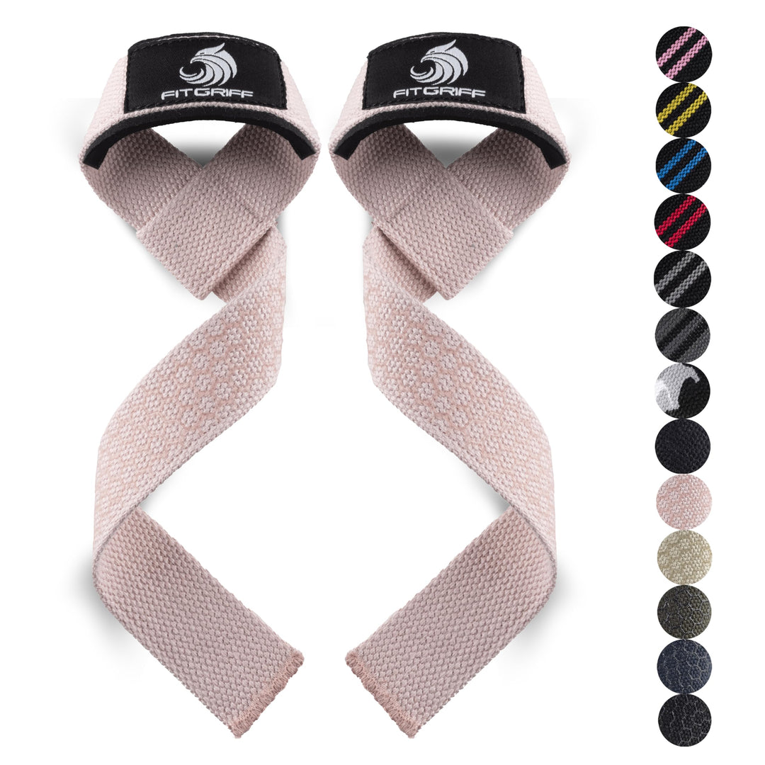 Fitgriff® Lifting Wrist Straps for Weightlifting, Gym, Deadlift, Workout (Made of Premium Cotton & Padded) - Men & Women (XS, Blush Pink (Silicone-Grip))