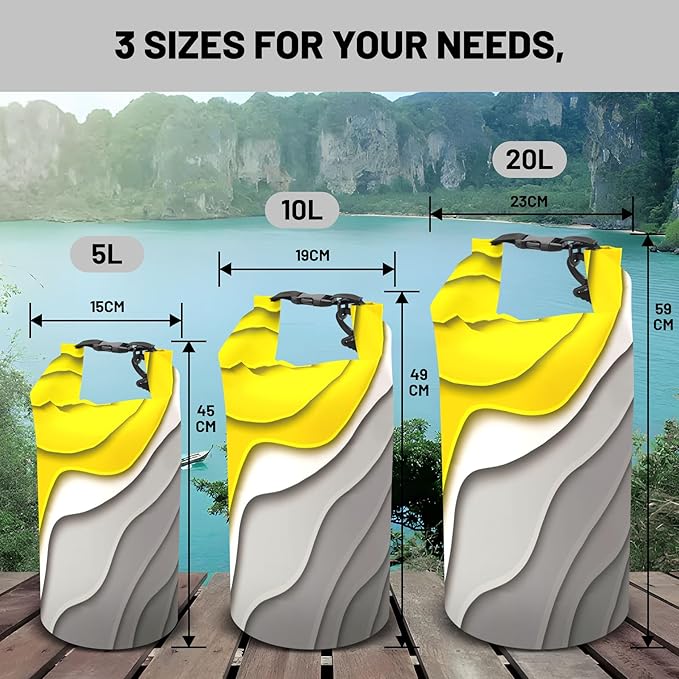 Yellow Gray Geometric Modern Waterproof Backpack 5L/10L/20L Floating and Lightweight for Kayaking, Boating, Fishing, Swimming and Camping with Waterproof Phone Case