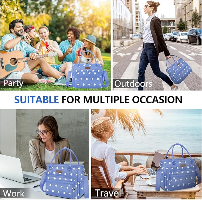 Lunch Bag Lunch Box Women - Leakproof Insulated Lunch Cooler Bag for Women - Large Lunch Tote Bags Adults, Blue Pentagram