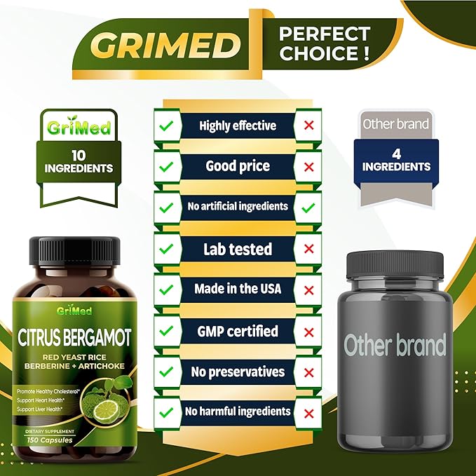 Citrus Bergamot 50:1 Extract 20,400mg with Red Yeast Rice, Garlic, Artichoke for Healthy Cholesterol, Heart Health - Made in The USA (150 Count (Pack of 1))