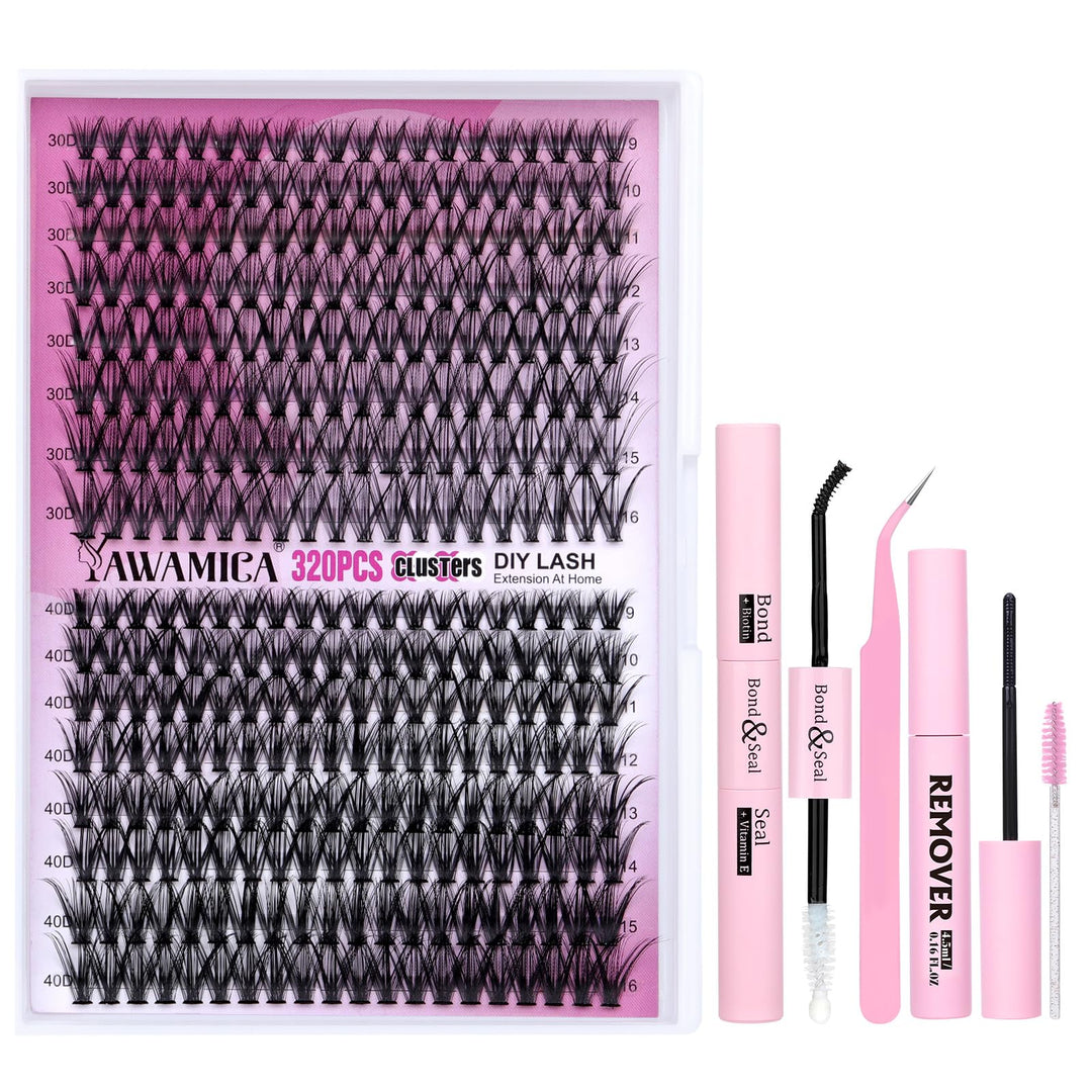Diy Eyelash Extension Kit 320Pcs Individual Lashes Cluster, 9-16Mm Mix 30D 40D With Lash Bond And Seal And Remover Lash Applicat