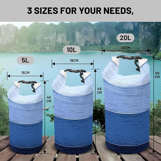 Waterproof Dry Bag,Roll Top Blue Ombre Rustic Barn Wood Small Waterproof Backpack 5L/10L/20L Floating Lightweight Bags for Kayaking, Boating, Fishing, Swimming Camping with Waterproof Phone Case