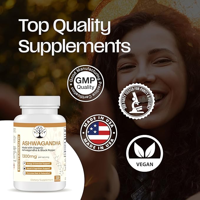 Ashwagandha with Black Pepper for Enhanced Absorption - Certified Organic, Non-GMO, Gluten-Free - Supports Mood and Energy, Supports Rest and Relaxation - 120 Vegan Capsules
