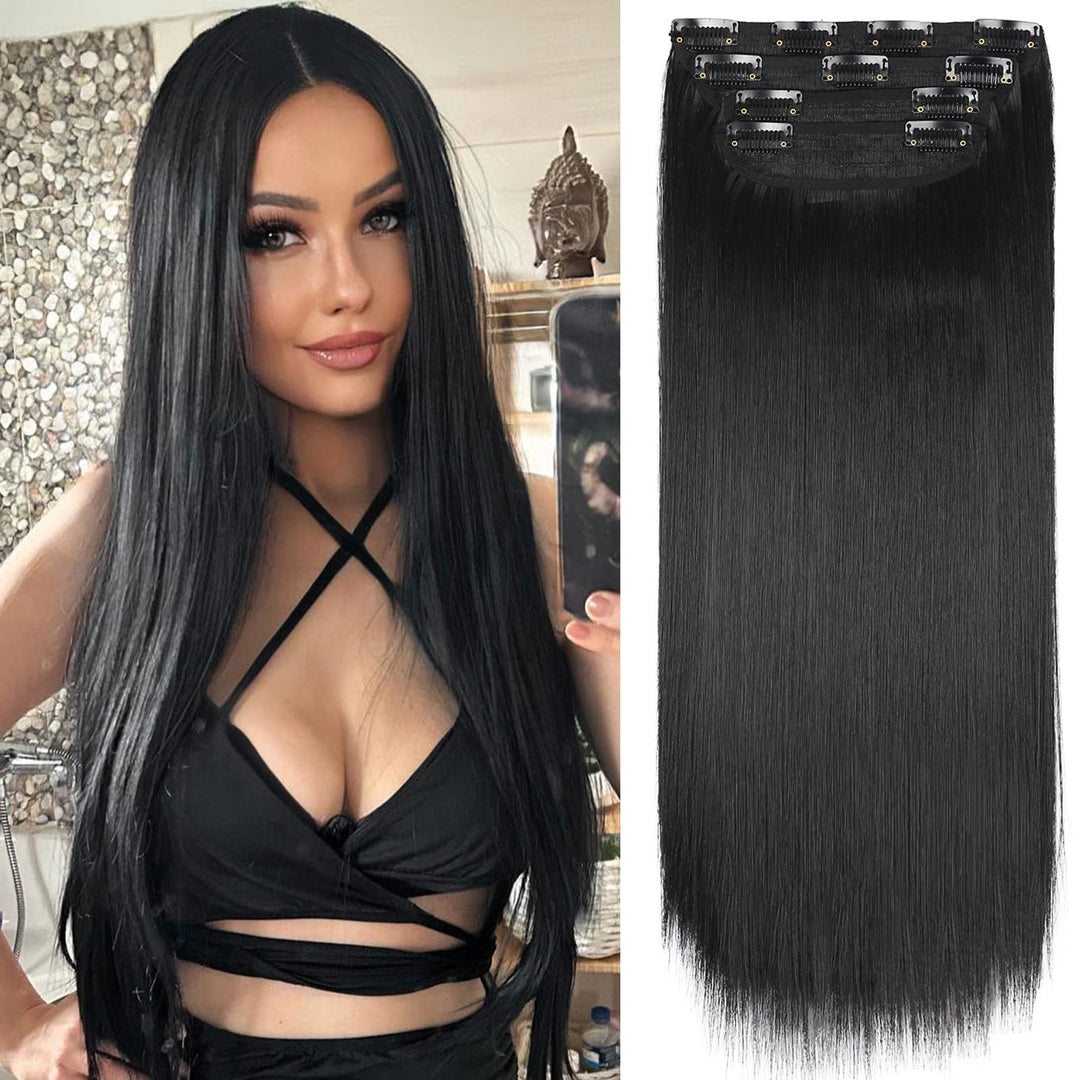 Hair Extensions Straight 4Pcs Clip In Hair Extensions Soft Hair Extensions Black Hair Extensions 20 Inches Thick Hair Extensions