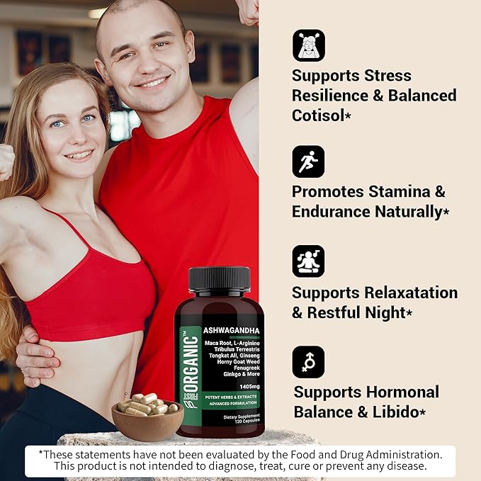 Ashwagandha + Maca Root Complex 1600mg - 120 Capsules - Supports Energy, Stress Response & Immune Health - Third-Party Tested, Vegan, Non-GMO, Gluten Free