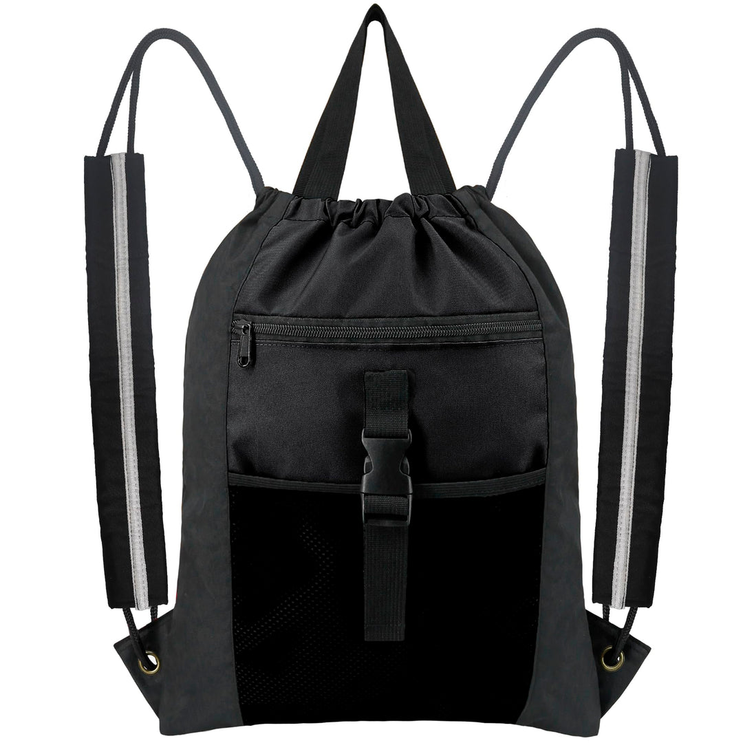BeeGreen Drawstring Backpack X-Large Gym Bag with Inner Zipper Pocket for Men Women Waterproof Basketball Soccer Sport Bag w Mesh & Zipper Pocket Cinch Sack Black
