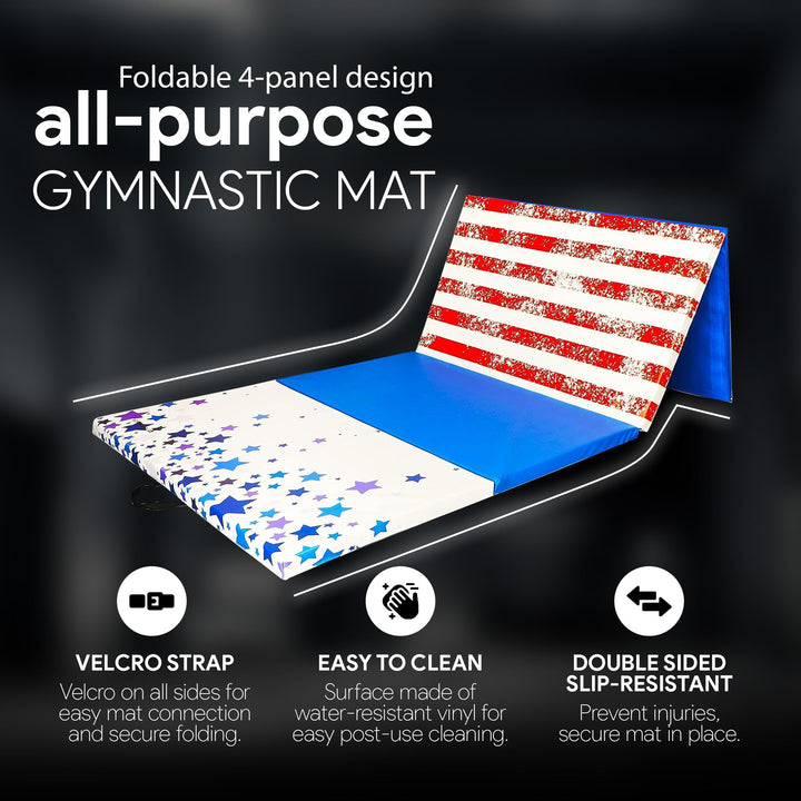BalanceFrom All Purpose 4'x10'x2" Extra Thick High Density Anti Tear Gymnastics Gym Folding Exercise Aerobics Mats, Star-Stripe