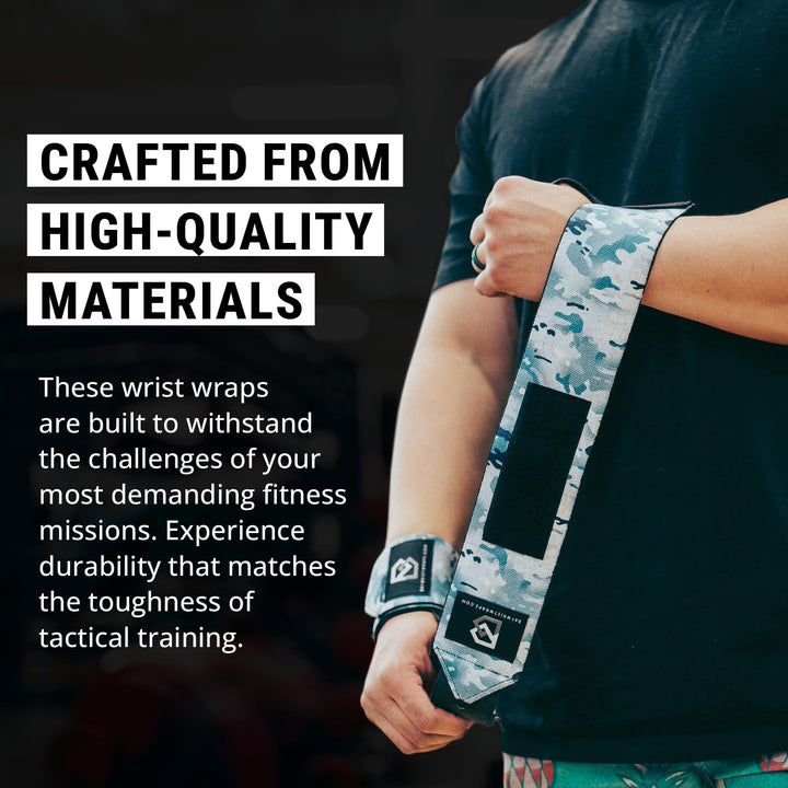 Bay Wrist Wraps Weightlifting Workout Wrist Brace - Adjustable, One Size Fits All - Comfort Wrist Wraps for Weightlifting with Thumb Loop, Lifting Wrist Straps in Arctic Camo - 18-inch Wrist Wrap