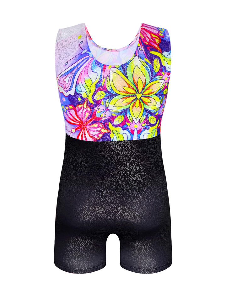 Domusgo Leotard for Girls Gymnastics Size 5-6 Years Old Black Purple Butterfly Tumbling Biketard