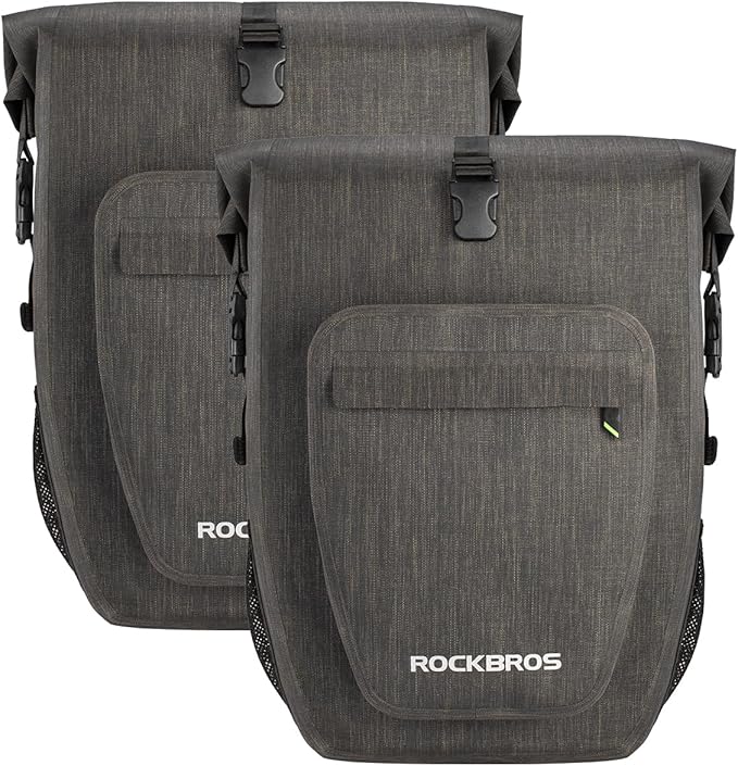 ROCKBROS Bike Pannier Waterproof 27L Large Capacity Bike Bag Rear Rack Bicycle Pannier Bag Waterproof for Grocery Touring Cycling Upgrade Khaki * 2