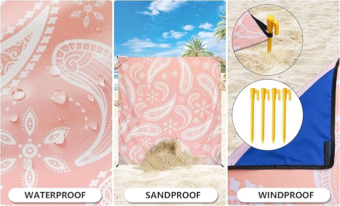 Beach Blanket Waterproof Sandproof Extra Large Beach Mat 79" X 83"/120"x108"for 1-8 Adults Quick Drying Durable Outdoor Picnic Mat for Beach Travel Camping Hiking