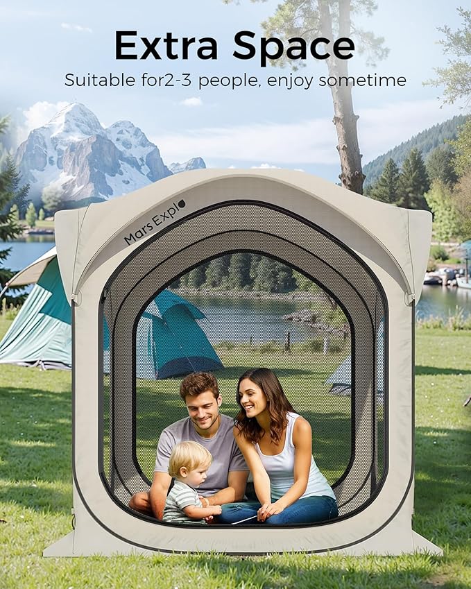 6x6FT Pop-Up Screen House Tent, Instant Portable Screen Room Canopy with Mesh Doors and Carry Bag for Patio, Backyard, Deck, Camping, and Outdoor Activities,(Oatmeal)