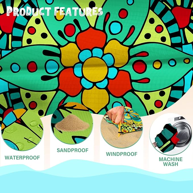 Beach Blanket Waterproof Sandproof 1-7 Adult Oversized 78 '' × 81 '' Lightweight Durable Compact Sand Free Beach Mat for Travel Camping Hiking Picnic Blanket Extra Large