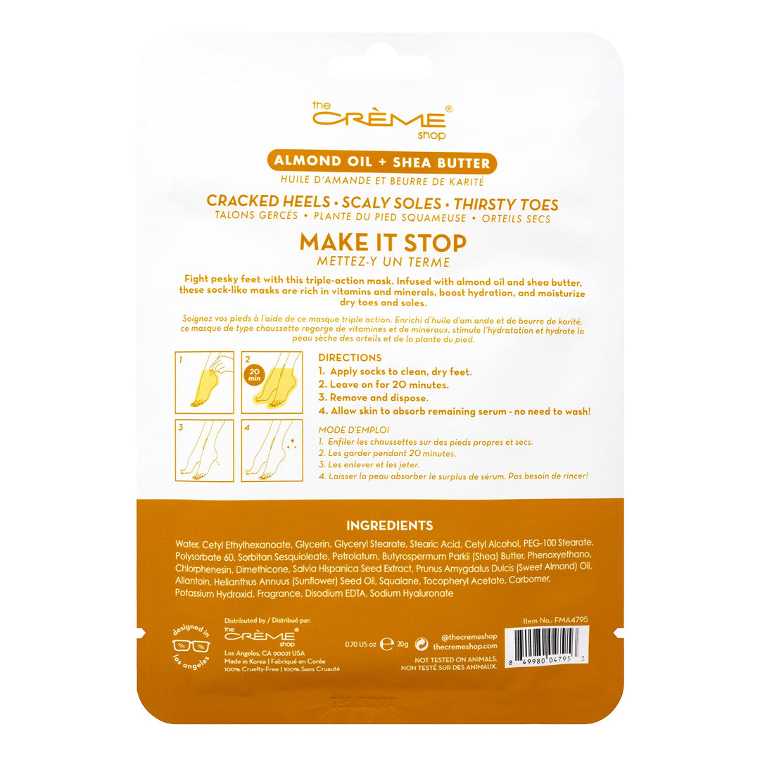 The Crème Shop Foot Repair Mask, Moisturizing Foot Mask with Almond Oil and Shea Butter, Korean Foot Mask for Dry, Cracked Feet, Foot Hydrating Mask and Cracked Heel Treatment
