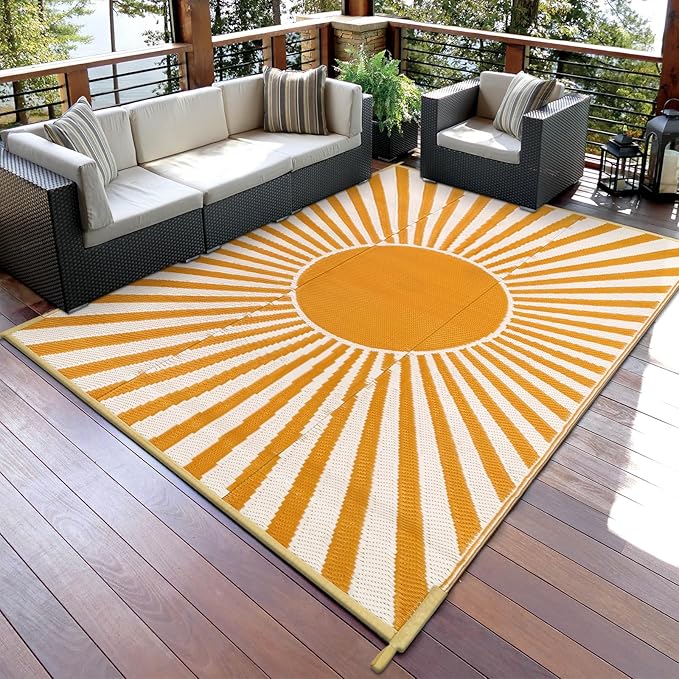 Anidaroel Outdoor Area Rug for Patio Clearance 6X9ft Waterproof, Reversible Plastic Straw Rug Outside Rug, Stain & UV Resistant RV Mat for Camping, Porch, Balcony, Pool Deck, Backyard(Orange,6‘x9')