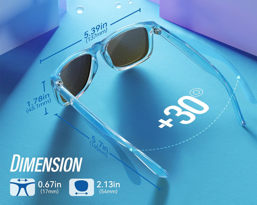 VELAZZIO Polarized Sunglasses for Men Women UV400 Protection Unisex Sunglasses Ultralight Frame for Driving Cycling Skiing, Clear Frame Blue Lens
