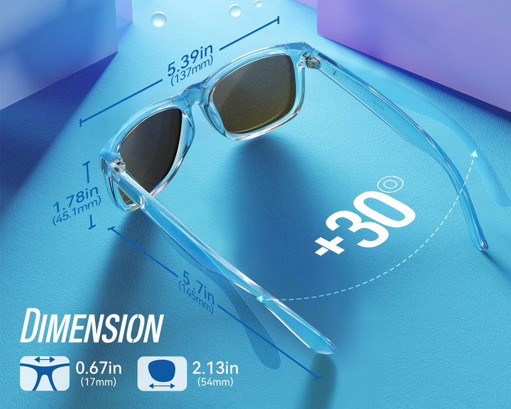VELAZZIO Polarized Sunglasses for Men Women UV400 Protection Unisex Sunglasses Ultralight Frame for Driving Cycling Skiing, Clear Frame Blue Lens