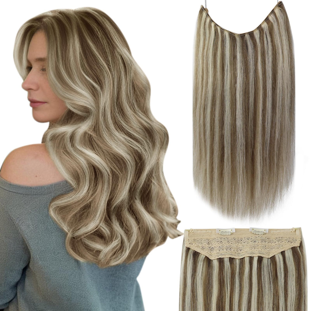 Fshine Human Hair Clip In Extensions Light Brown Highlighted Butter Blonde Clip In Hair Extensions Real Human Hair Invisible Wir