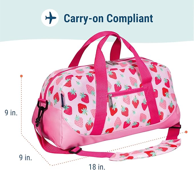 Wildkin Kids Overnighter Duffel Bag – Carry-On Size, Ideal for School & Sleepovers – Strawberry Patch