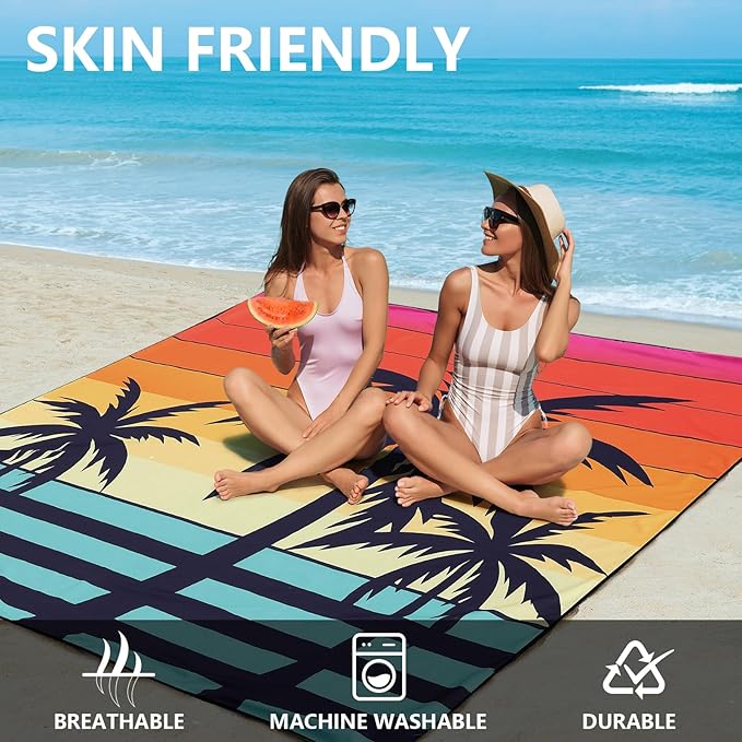 Beach Blanket Waterproof Sandproof Beach Mat 79" X 83" /10'x9'for 2-8 Adults Quick Drying Outdoor Picnic Mat Beach Accessories for Travel, Camping, Hiking