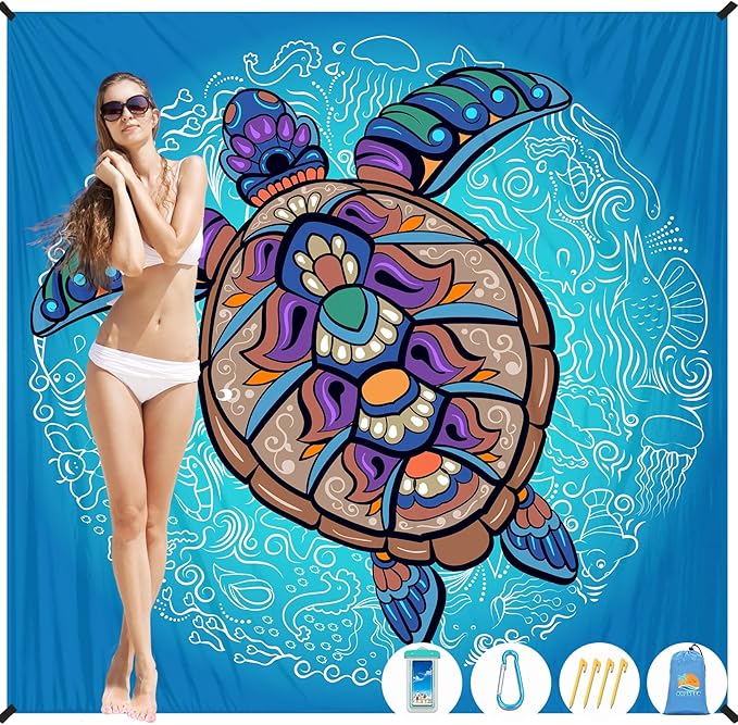 Beach Blanket Waterproof Sandproof 1-7 Adult Oversized 78 '' × 81 '' Lightweight Durable Compact Sand Free Beach Mat for Travel Camping Hiking Picnic Blanket Extra Large