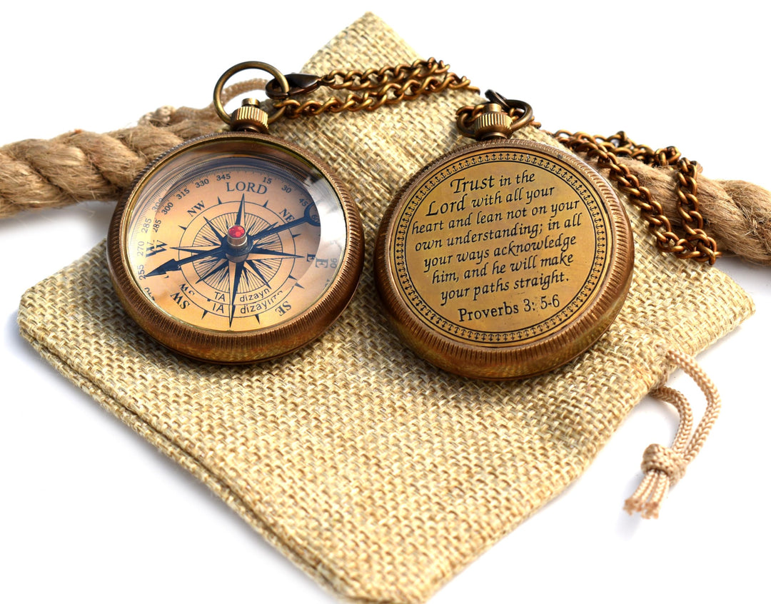 Trust in The Lord-Proverbs 3: 5-6 Quote Engraved Compass, Greeting Card, Hiking Backpacking Compass-Boy Scout Compass for Kids-2024 Graduation Day Gifts- Baptism Gifts Compass for Women Mens Boy Girls