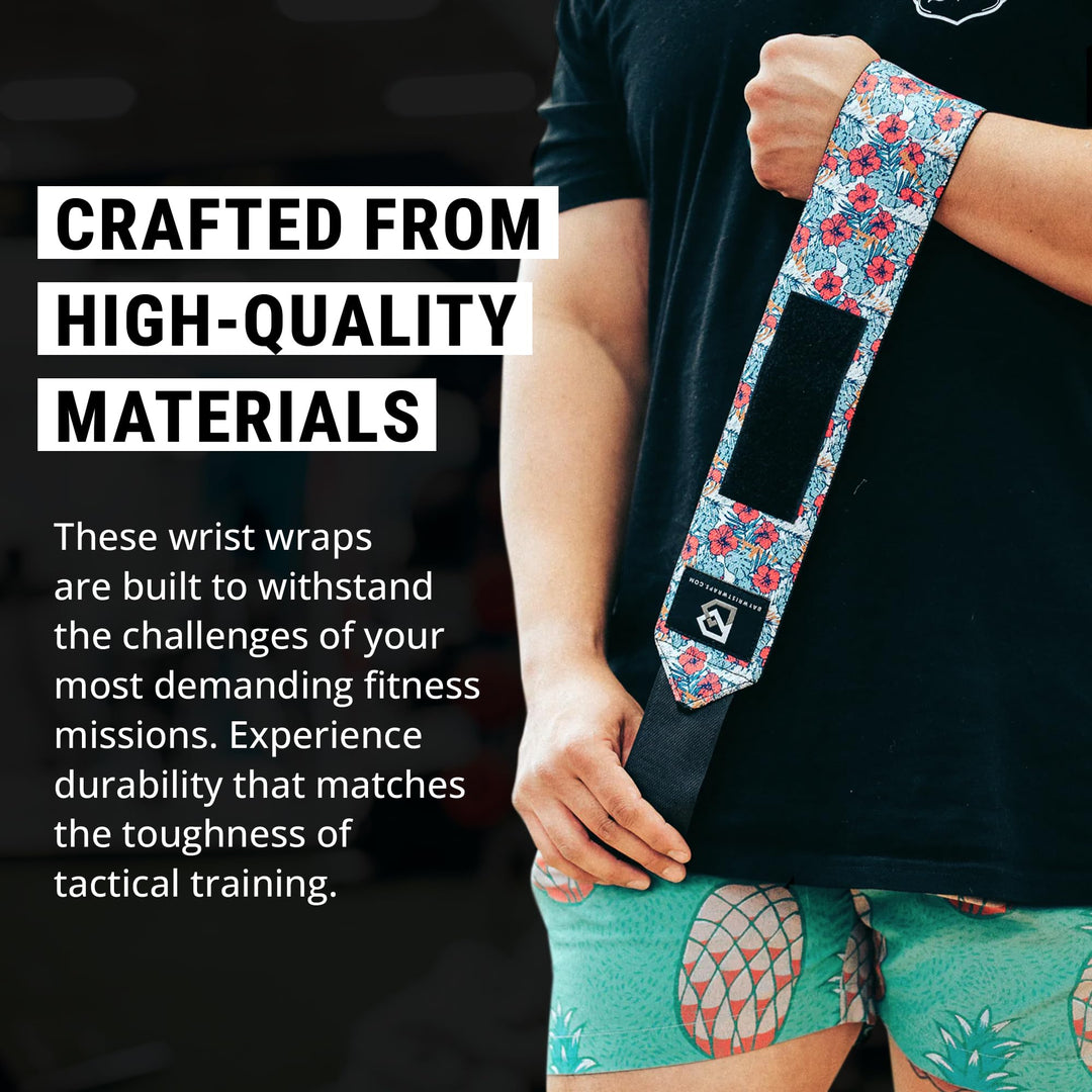 Bay Wrist Wraps Weightlifting Workout Wrist Brace - Adjustable, One Size Fits All - Comfort Wrist Wraps for Weightlifting with Thumb Loop, Lifting Wrist Straps in Skull and Roses - 18-inch Wrist Wrap